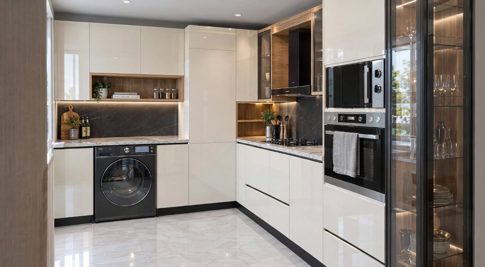Modern kitchen concept with dark cabinetry and upgraded finishes