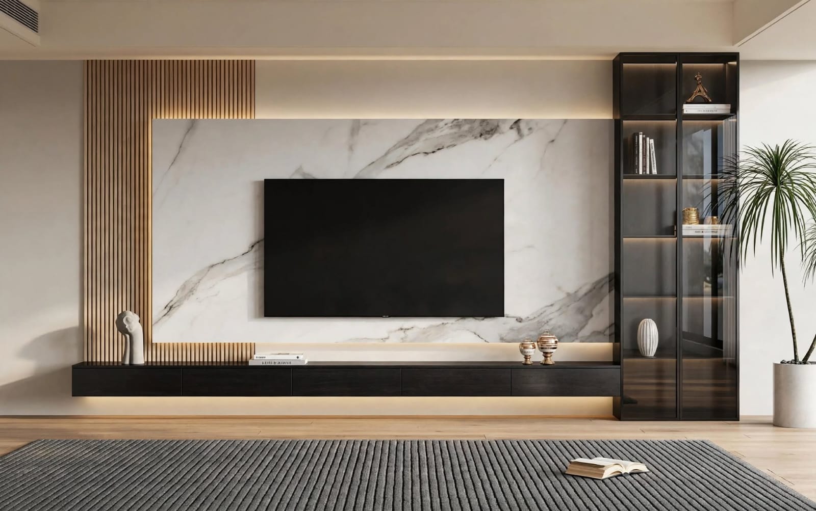 TV Stand with Full-Height Glass Display