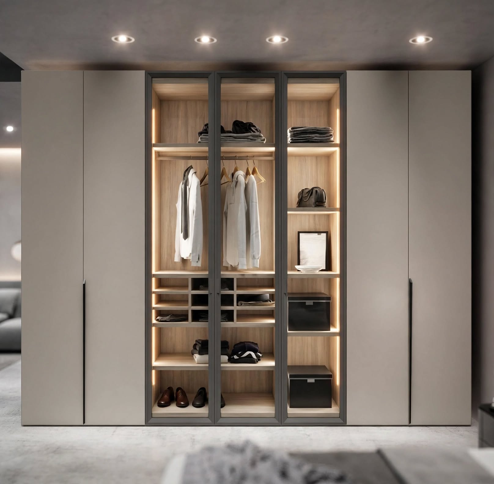 Walk-in wardrobe concept with upgraded display shelving
